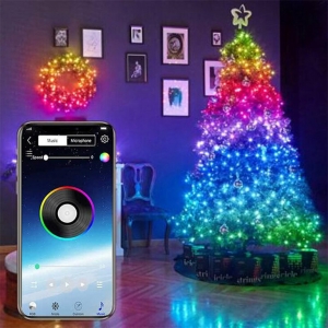 2020 Christmas USB Fairy Lights LED String Lights Music Sync Bluetooth APP Phone Indoor Outdoor Twinkle Lights 32.8FT Hanging Curtain String Lights Color Changing Starry Lights