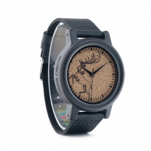 BOBO BIRD WN04N05N06 Ebony Wooden Watches Elk Wolf Head Luxury Black Cool Quartz Male Watch with Leather Band in Gift Box