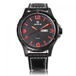 Skone 9392A Male Quartz Watch Day Date Display Leather Band Men Wristwatch